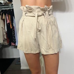 Tan Bucket Linen Shorts